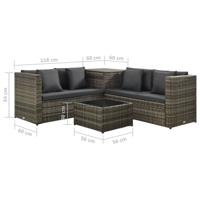 4-delige Loungeset met kussens poly rattan grijs - thumbnail