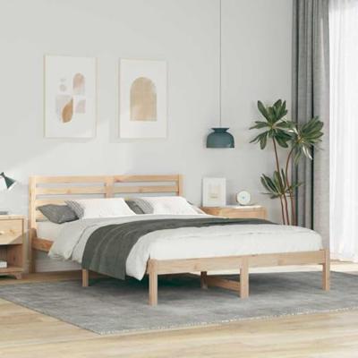 Bedframe met hoofdeinde Bruin 140 x 220 cm Massief grenenhout