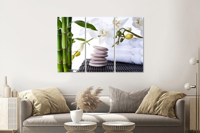 Schilderij - Orchidee, Zen stenen en bamboe, 120x80cm, 3 luik, premium print - thumbnail