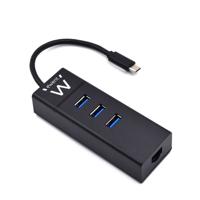 Ewent EW1141 USB-C-hub, 3 poorten USB 3.0 en LAN-adapter 1000 Mbps Gigabit Ethernet RJ45, USB 3.0 hub snelle gegevensoverdracht voor Macbook, Chromebook - thumbnail