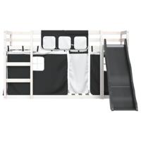 Stapelbed met glijbaan en gordijnen wit en zwart 80x200 cm - thumbnail