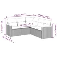 5-delige Loungeset met kussens poly rattan grijs - thumbnail