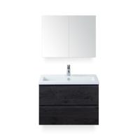 Vogue Badmeubelset 80 cm - Greeplijst in kleur - Black Oak - Keramische Wastafel Wit 1 kraangat - met Spiegelkast - thumbnail