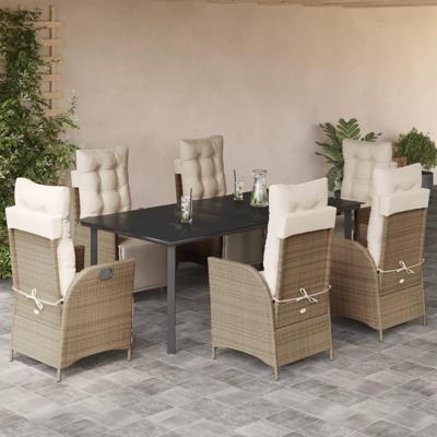 7-delige Tuinset met kussens poly rattan beige