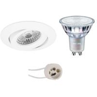 LED Spot Set - Pragmi Uranio Pro - GU10 Fitting - Inbouw Rond - Mat Wit - Kantelbaar - Ø82mm - Philips - MASTER 927 36D VLE - 4.9W - Warm Wit 2200K-2700K - DimTone Dimbaar - thumbnail