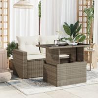 Tuintafel met glazen blad 100x55x73 cm poly rattan grijs - thumbnail