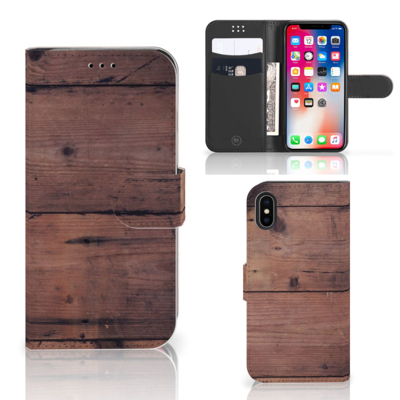 Apple iPhone X | Xs | Book Style Case | Old Wood | Portemonnee hoesje Apple iPhone X | Xs | Book Style Case | Old Wood | Portemonnee hoesje