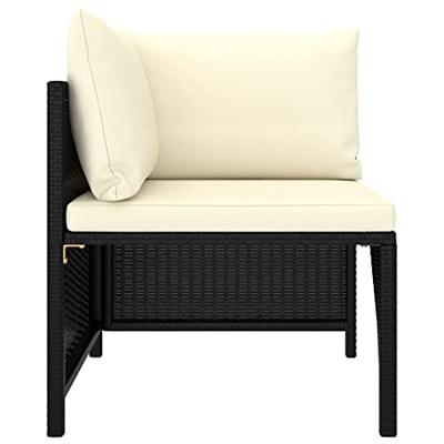 Hoekbank sectioneel met kussens poly rattan zwart - thumbnail
