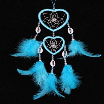 2 PC'S Dream Catcher hanger op en neer dubbele ring perzik hart Dream Catcher (Lake Blue)