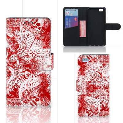 Telefoonhoesje met Naam Huawei Ascend P8 Lite Angel Skull Rood
