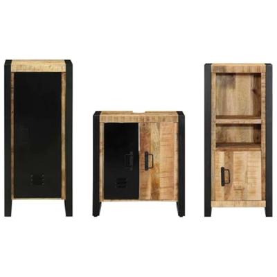 Badkamermeubelset met plank 3 pcs Bruin Massief Mango Hout