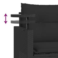 3-delige Loungeset met kussens poly rattan zwart - thumbnail