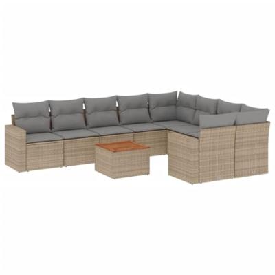 10-delige Loungeset met kussens poly rattan gemengd beige