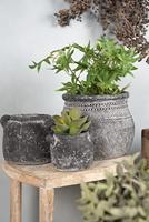 Clayre & Eef Bloempot 13x11x9 cm Grijs Steen Rond Woondecoratie - thumbnail