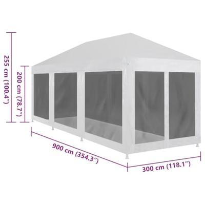 Partytent met 8 mesh zijwanden 9x3 m - thumbnail