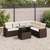 7-delige Loungeset met kussens poly rattan bruin - thumbnail