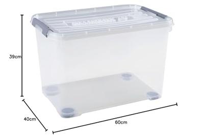 Curver handy+ opbergbox 65 liter + wielen transparant