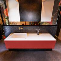 Badkamermeubelset Mondiaz Erin 150 cm met 1 Lade met RIDGE Wastafel Links Talc Zonder Kraangaten Greeploos Mat Fire - thumbnail