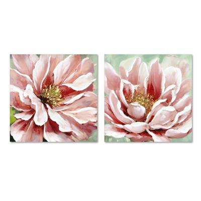 Schilderij Home ESPRIT Groen Roze Bloem Traditioneel 80 x 3 x 80 cm (2 Stuks)