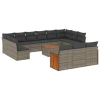 13-delige Loungeset met kussens poly rattan grijs - thumbnail