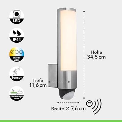 Buitenlamp voordeur met sensor Lutec &apos;Leda&apos; led lamp warm wit 3000k 35 cm - thumbnail