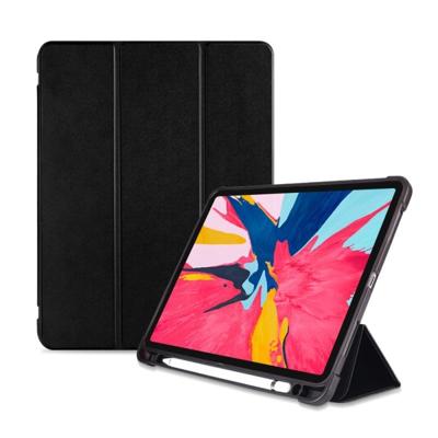 Drie-vouwen Shockproof TPU beschermhoes voor iPad Pro 11 inch (2018) met houder & stylushouder (zwart)