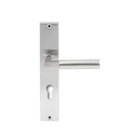 Hardbrass Deurkruk Ottawa op rechthoekig langschild profielcilindergat 72mm - RVS - thumbnail