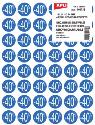 Agipa Kortinglabel -40%, blauw, pak van 192 stuks, verwijderbaar