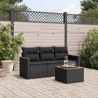 4-delige Loungeset met kussens poly rattan zwart - thumbnail