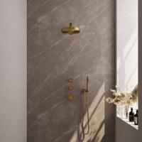 BRAUER Stripe Thermostatische Inbouw Regendouche - SET 01 - 25cm douchekop - rechte muurarm - staaf handdouche - doucheslang - wandaansluitbocht - goud geborsteld PVD 5-GG-365 - thumbnail