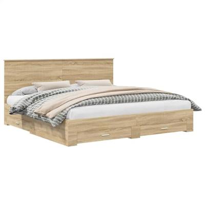 Bedframe met hoofdeinde Sonoma Eiken 200 x 200 cm Bewerkt hout