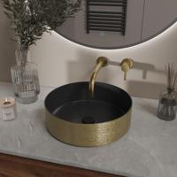 Wiesbaden Mondri Waskom Rond - 36x36x12cm - Mat Zwart/Geborsteld Goud - thumbnail