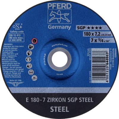 PFERD TOOLS 62217737 E 180-7 ZIRKON SGP STEEL Afbraamschijf gebogen Diameter 180 mm Boordiameter 22.23 mm Staal 10 stuk(s)