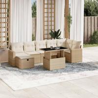 8-delige Loungeset met kussens poly rattan beige - thumbnail