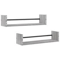 Wandschappen met stangen 2 st 60x16x14 cm grijs sonoma - thumbnail