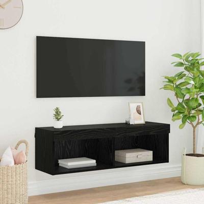 TV-wandkast Panama Zwart Eiken 100 x 30 x 30 cm Bewerkt hout TV-wandkast Panama Zwart Eiken 100 x 30 x 30 cm Bewerkt hout
