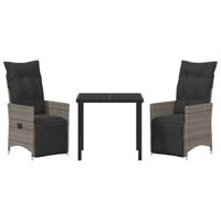 3-delige Tuin Eettafel Set met Kussens - Grijs Poly Rattan - thumbnail