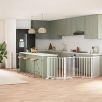 Hondenhek inklapbaar met deur 12 panelen 960cm populierhout wit - thumbnail