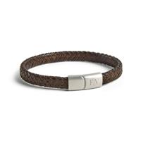 Luxe enkele heren armband leer graveren - Bruin - L - thumbnail