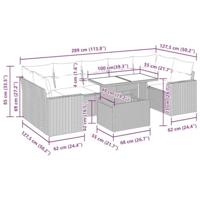 8-delige Loungeset met kussens poly rattan acacia grijs - thumbnail