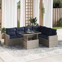 7-delige Loungeset met kussens poly rattan acacia zwart - thumbnail