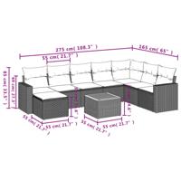 9-delige Loungeset met kussens poly rattan zwart - thumbnail