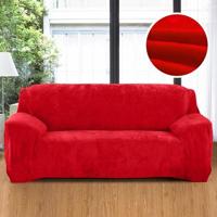 Pluche stof sofa cover dikke zachte bank elastische sofa covers niet omvatten kussensloop specificatie: 2 seat 145-185cm (rood) - thumbnail