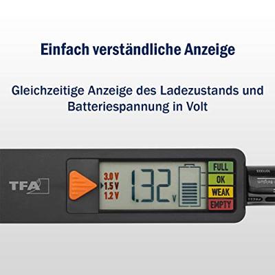 TFA Dostmann Batterijtester Batterietester BatteryCheck Meetbereik (batterijtester) 1.2 V, 1.5 V, 3 V, 9 V Oplaadbare batterij, Batterij 98.1126.01