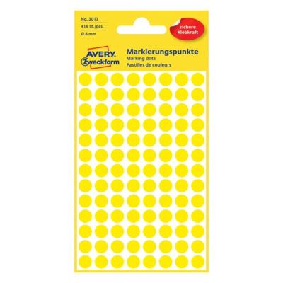 Avery-Zweckform 3013 Etiketten Ø 8 mm Papier Geel 416 stuk(s) Permanent hechtend Etiketten voor markeringspunten