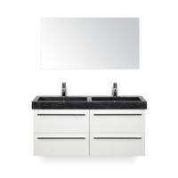 Seville Badmeubelset 120 cm - 4 laden Wit Hoogglans - Wastafel Hardsteen Wit Lucca - met Spiegel - thumbnail