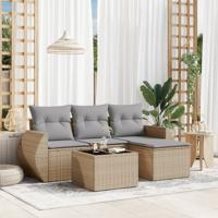 5-delige Loungeset met kussens poly rattan beige - thumbnail