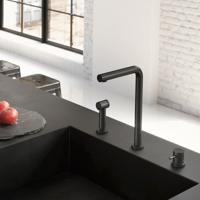 Keukenmengkraan Hotbath Fellow 3-gats Draaibare Uitloop en Uitneembare Handdouche Mat Wit - thumbnail