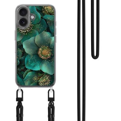 iPhone 17 hoesje met zwart koord - Emerald flowers iPhone 17 hoesje met zwart koord - Emerald flowers