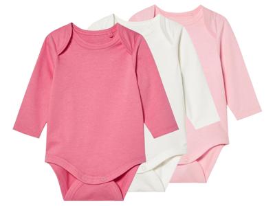 lupilu 3 Baby rompers (wit/roze/roze, 50/56)